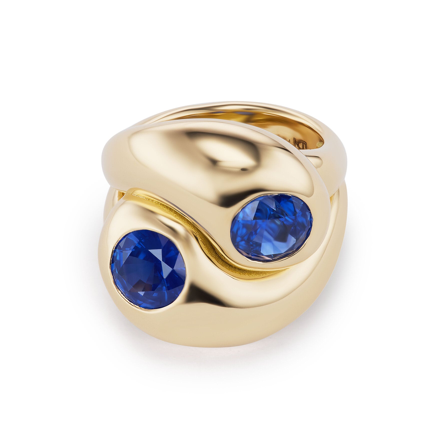 Knot Ring with Two Round Blue Sapphires