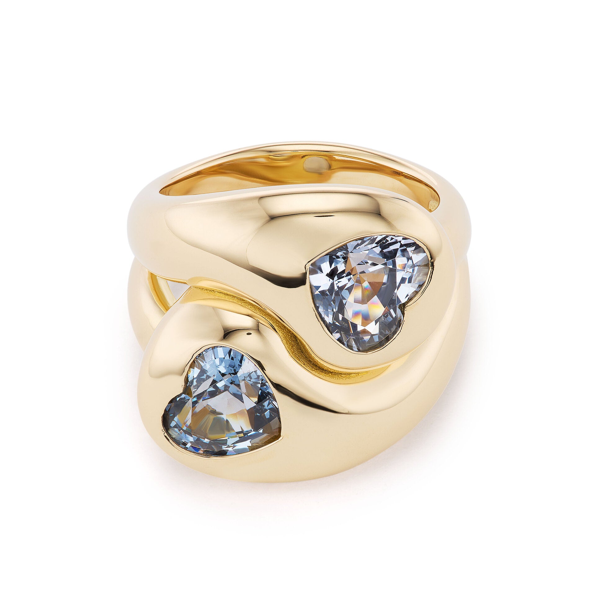 Knot Ring with 2 Blue-Grey Spinel Hearts