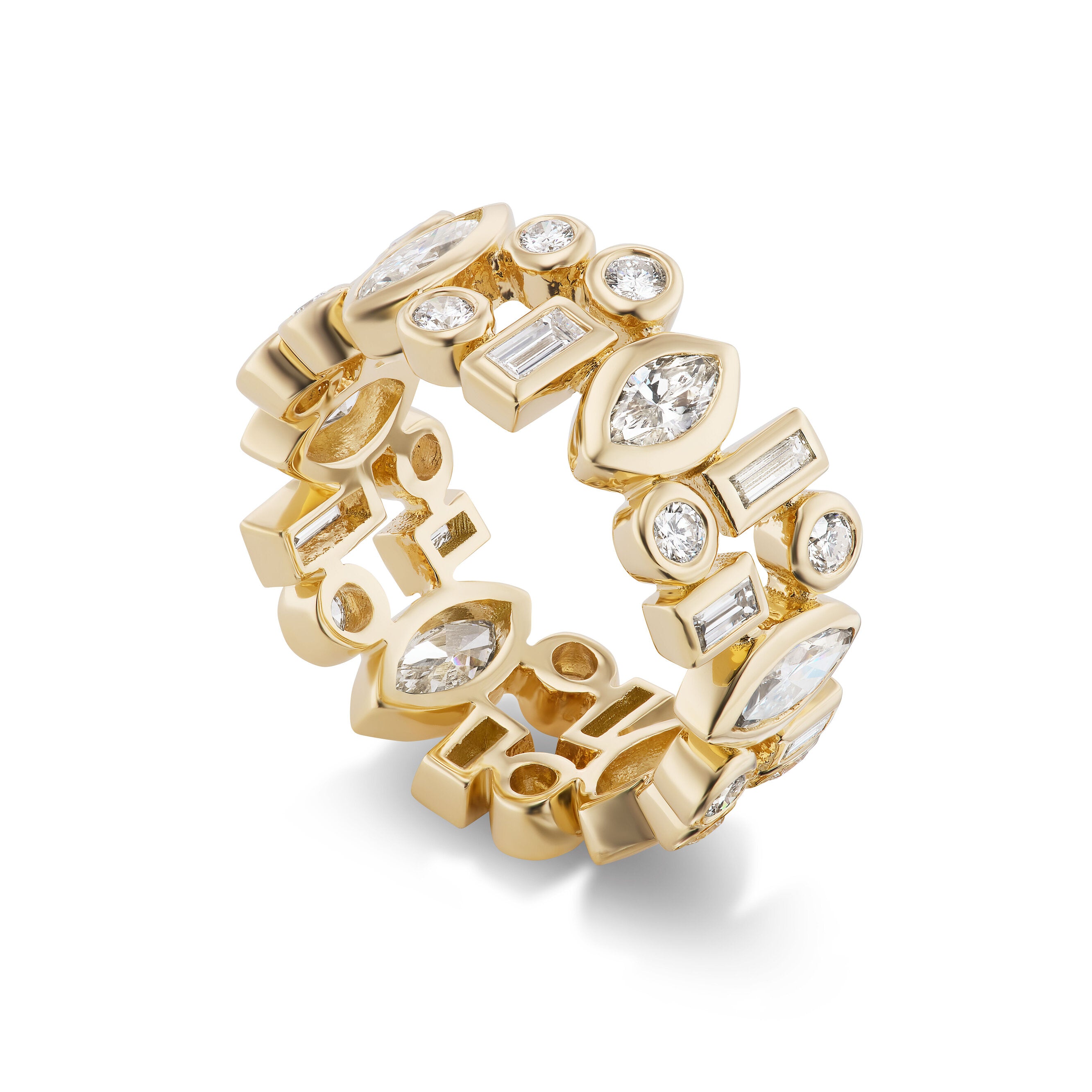 Wide Mixed Shape Diamond Bezel Band