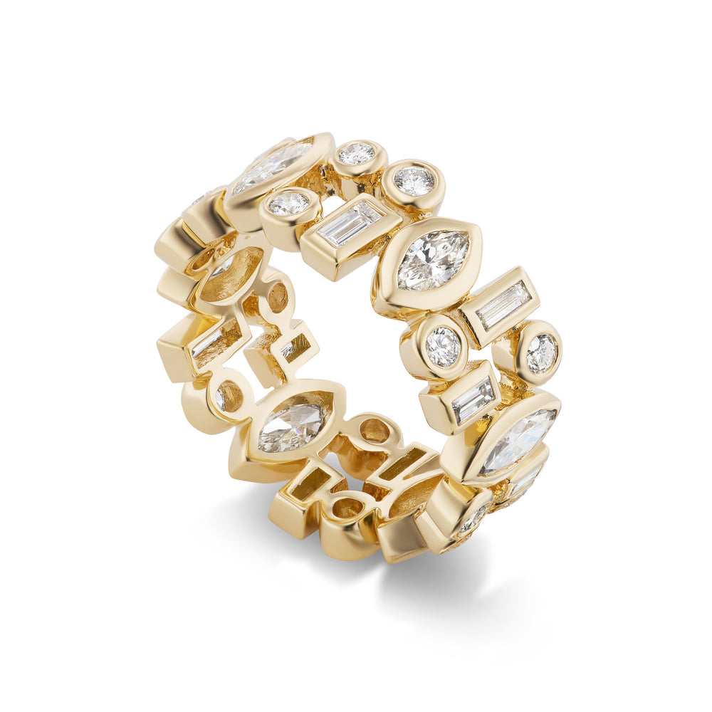 Wide Mixed Shape Diamond Bezel Band