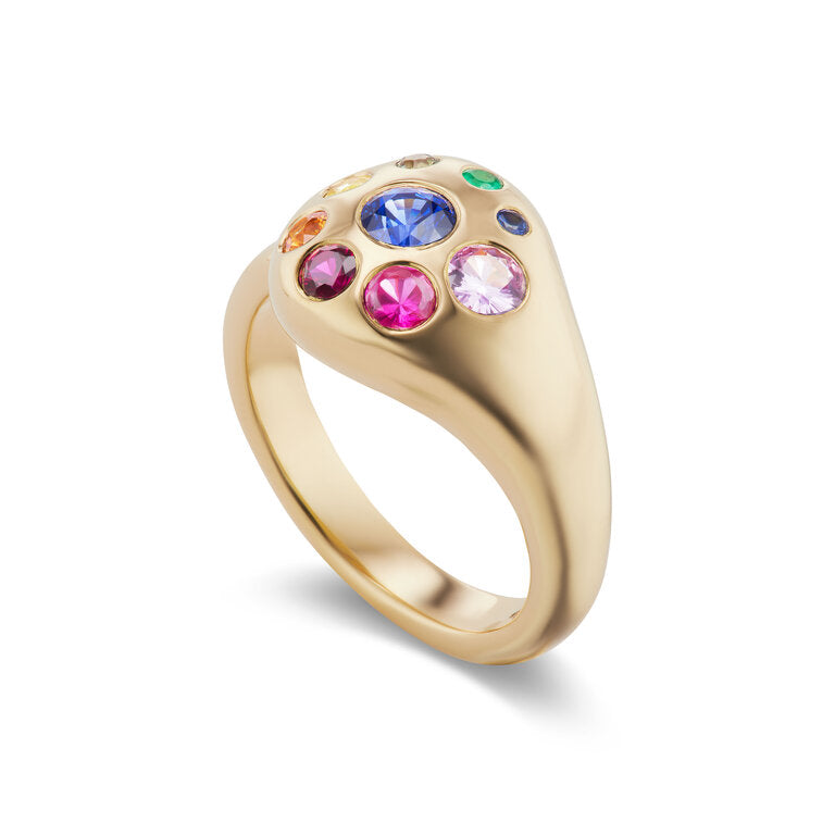 Medium Petal Ring with Rainbow Sapphires & Emeralds