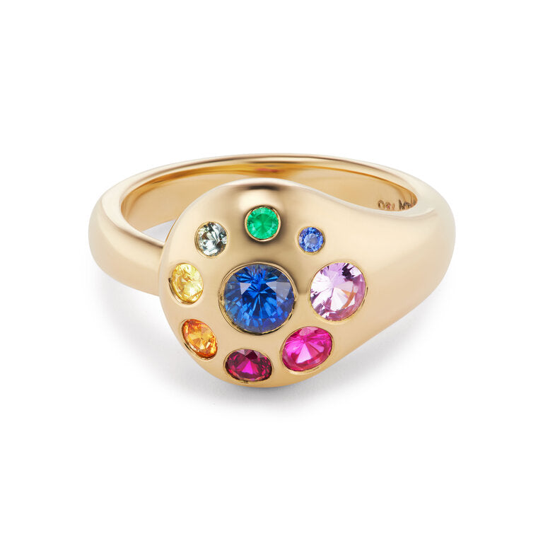 Medium Petal Ring with Rainbow Sapphires & Emeralds
