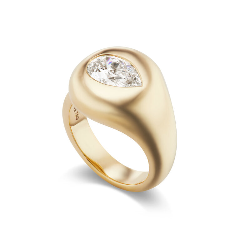 One-of-a-Kind Large Petal Ring with Single Diamond Pear