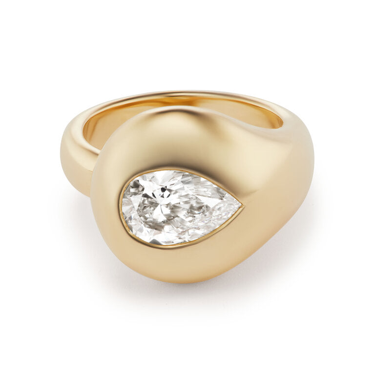 One-of-a-Kind Large Petal Ring with Single Diamond Pear