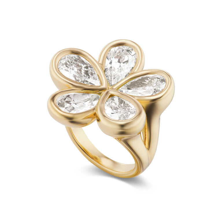 One-of-a-Kind Petal Ring with Diamond Pears