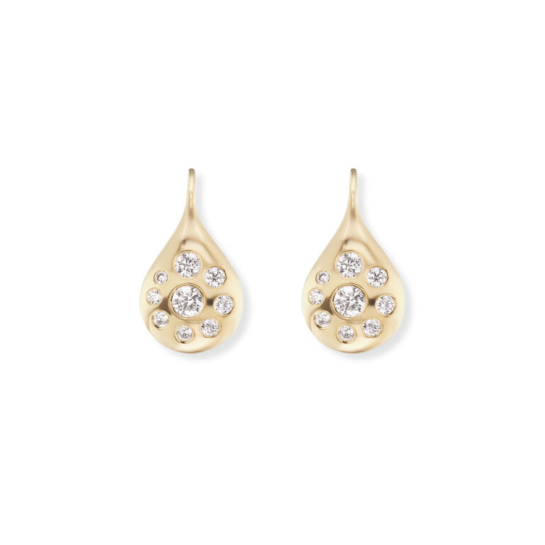 Small Petal Drop Earrings with Diamonds