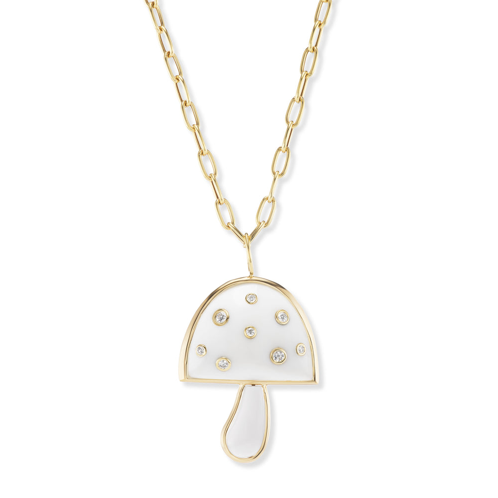 Large Diamond Magic Mushroom Pendant on 18” Chain