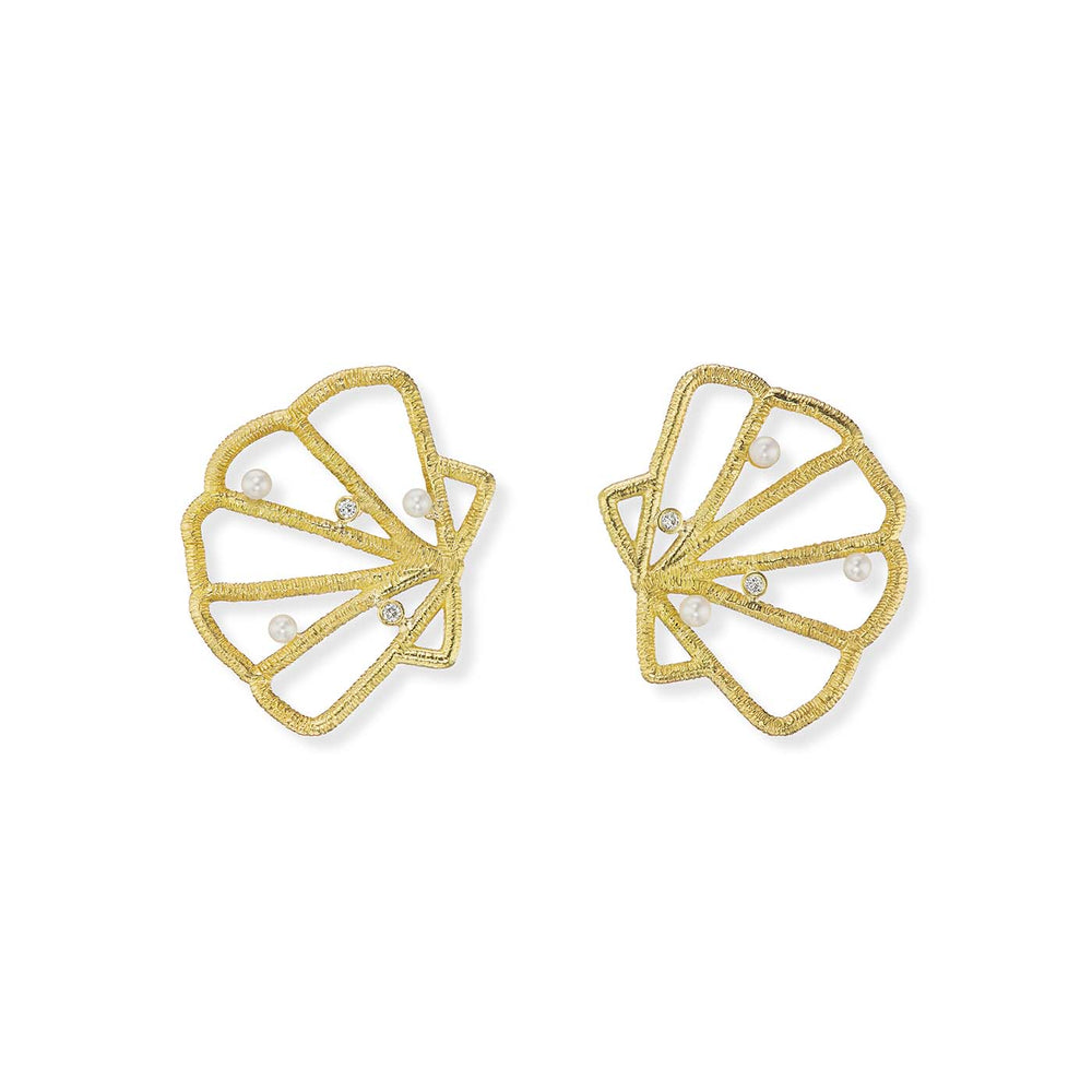 Textured Shell Earrings with Pearl & Diamond