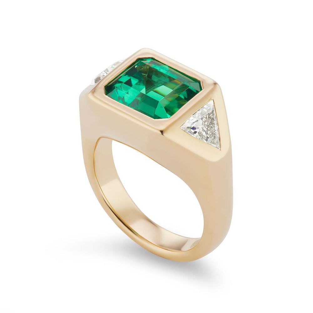 One-of-a-Kind Emerald Gypsy with Triangle Diamond Sides